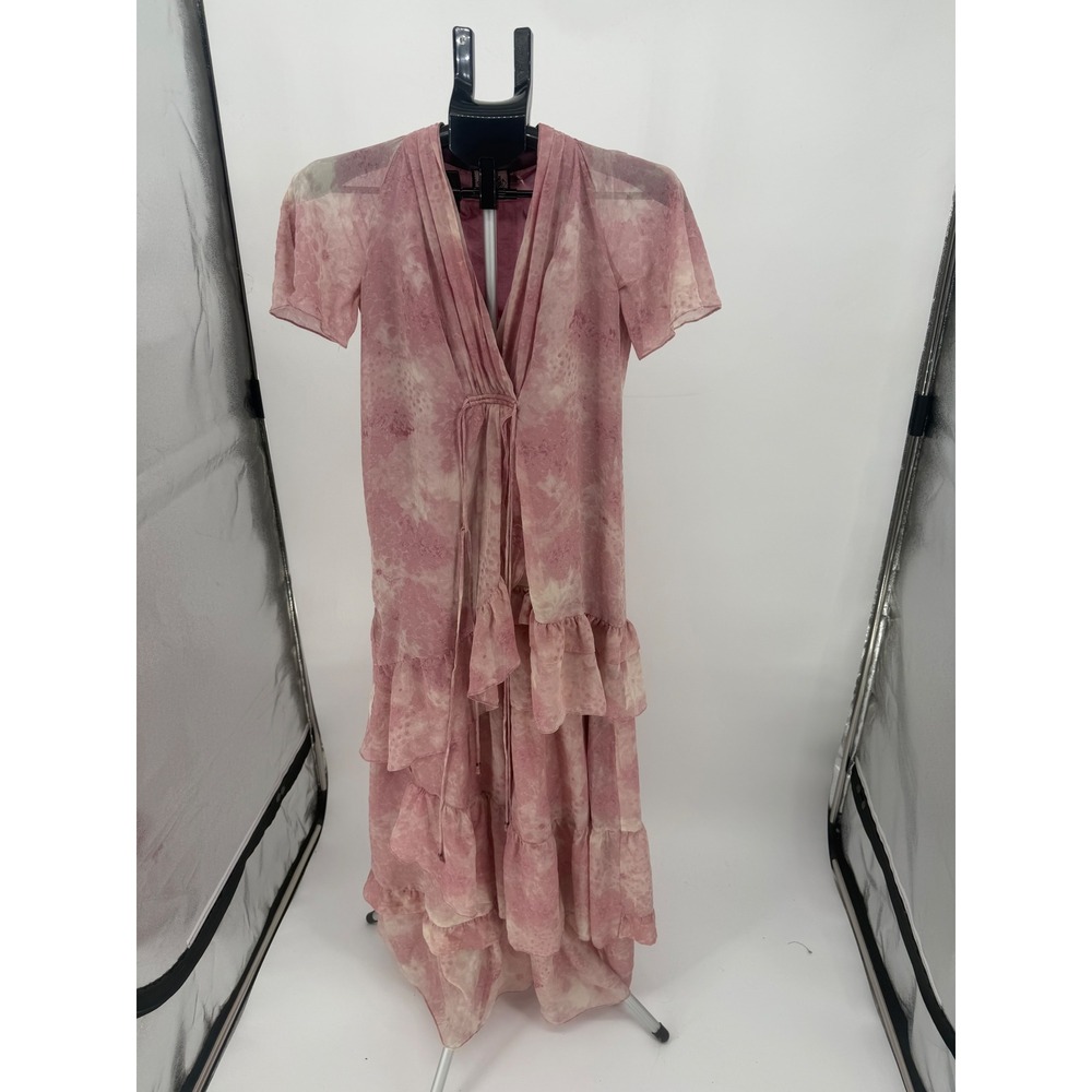 Juicy Couture Maxi Dress Womens Small Pink Silk Tiered Ruffle V-Neck Excellent